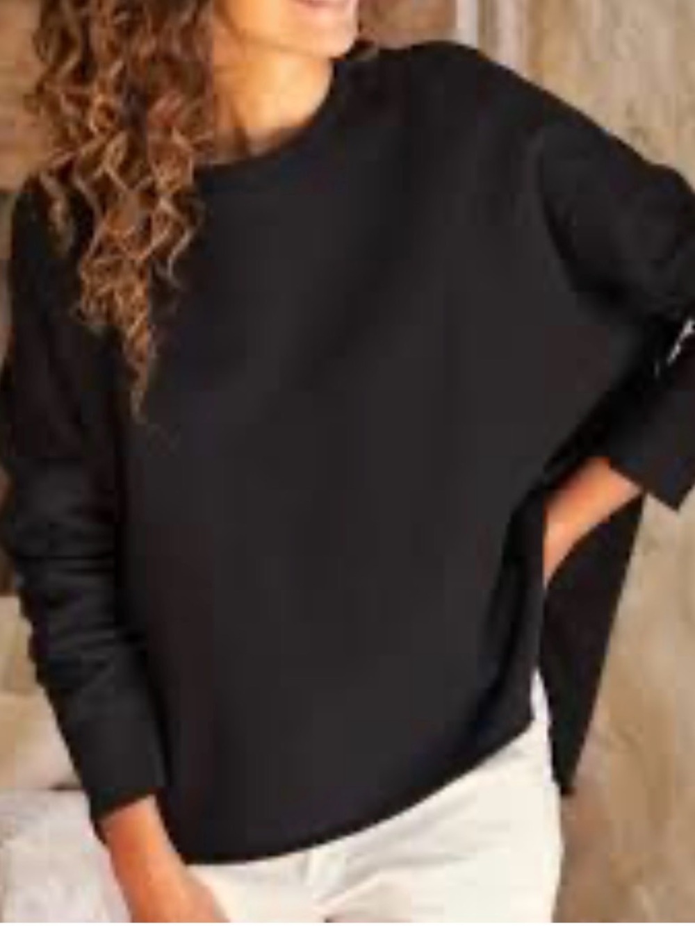 Frank & Eileen black 100% Cotton Capelet Long Sleeve triple fleece sweatshirt S